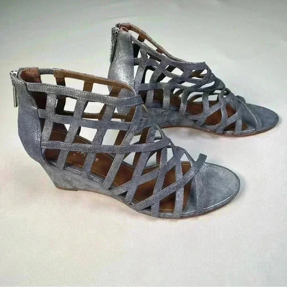 Donald J Pliner Womens 8.5 Wedge Sandal Metallic Blue Gray Strappy Cage 9.5 NEW - Picture 5 of 12